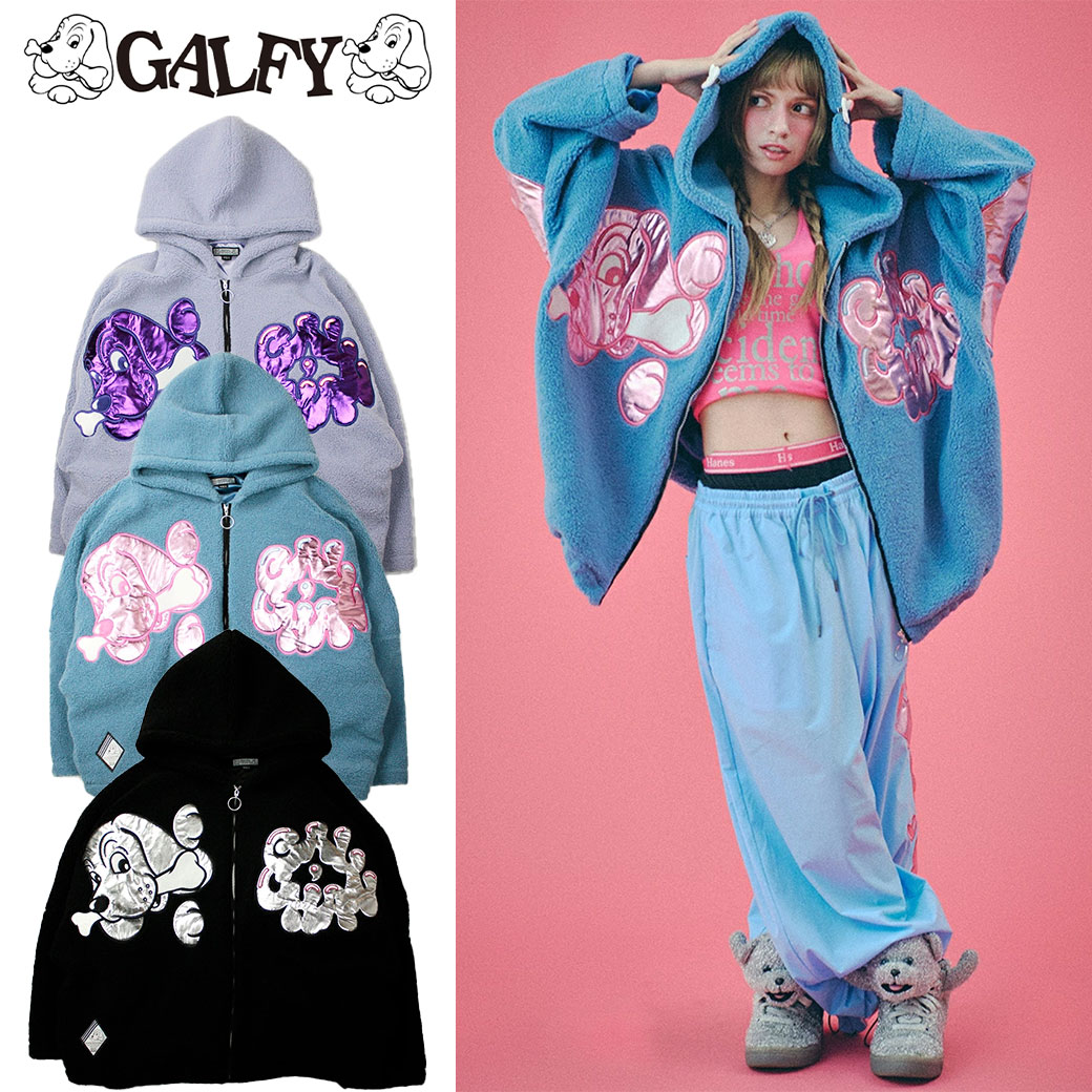 スーパーセール GALFY ガルフィー ピッカピカのダブモコパーカー あす楽対応 送料無料 大きいサイズ 大きめ ガルフィ ヤンキー ギャル 犬 DOG GAL レディース メンズ ゆったり カジュアル 90年代 ブラック サックス パープル アウター 長袖 ユニセックス サブカル