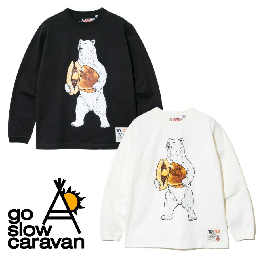 go slow caravan ゴースローキャラバン 超ヘビーUSA/C どら焼きクマ 長袖 ロングスリーブ TEE アウトドア キャンプ ユニセックス Tシャツ(332802)