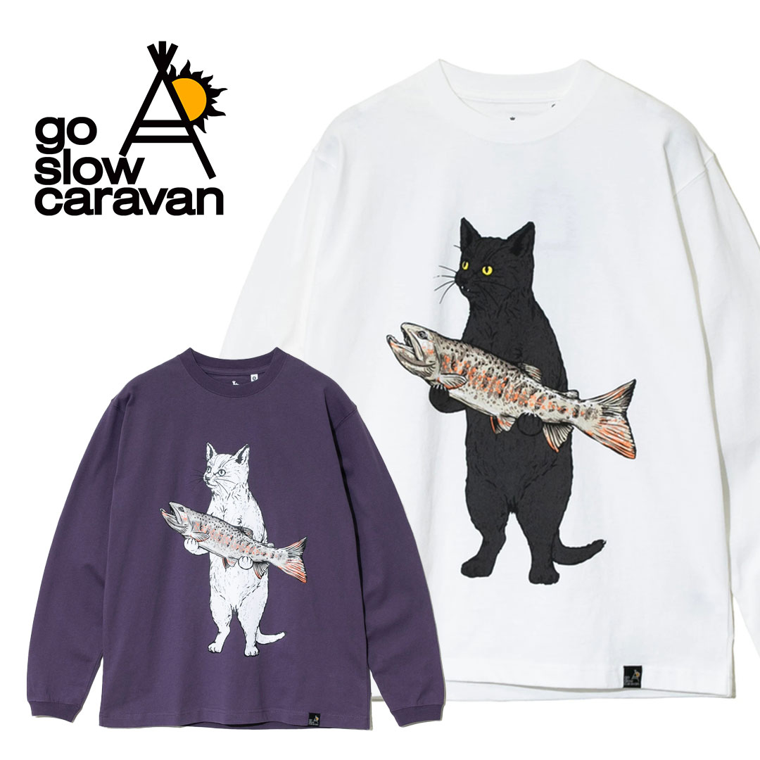 go slow caravan ゴースローキャラバン USA/C イワナ猫 ロングスリーブ TEE アウトドア キャンプ ユニ..