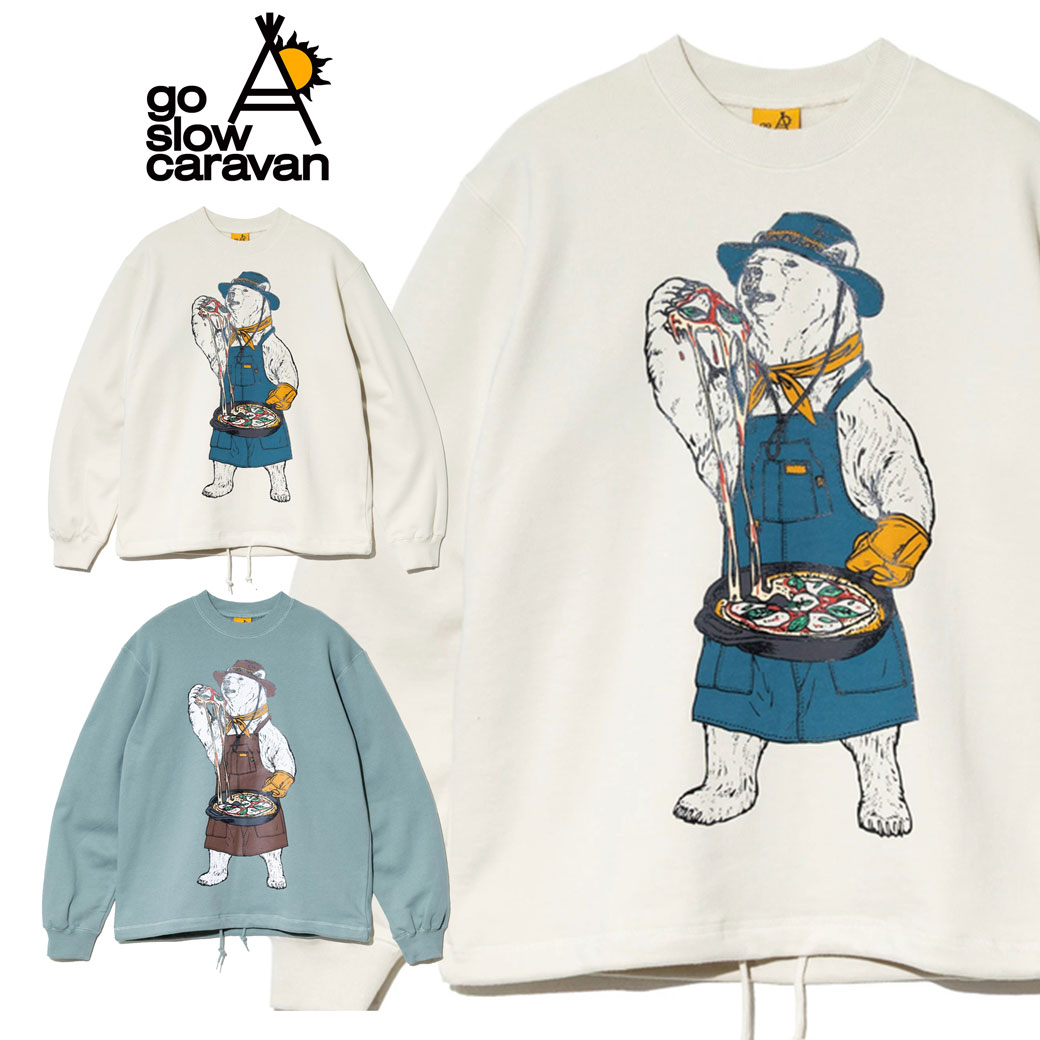 go slow caravan 空紡糸裏毛 スキレットピザクマ ヘムスピンドルクルースウェット ゴースローキャラバン 送料無料 あす楽対応 アウトドア キャンプ Tシャツ メンズ レディース 長袖 綿 コットン