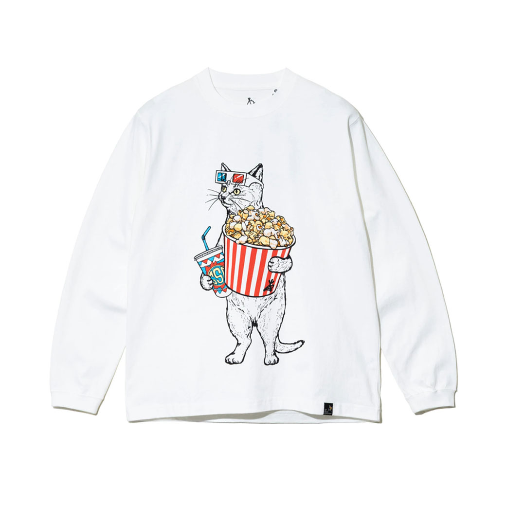 【楽天スーパーセール】go slow caravan ゴースローキャラバン USA/C シネマ猫ロングスリーブ TEE アウトドア キャンプ Tシャツ メンズ レディース 長袖 綿 コットン ホワイト ブラック ネコ ポップコーン 映画 wflags-10001144 WFLAGS楽天市場店 サンプル画像3
