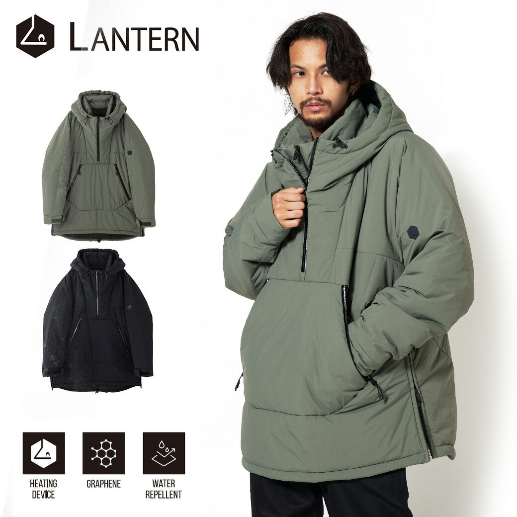 LANTERN (ランタン) HEATING FAKE LAYER PULLOVER ヒートデバイスアノラック 充電バッテリー付き ヒーティングデバイス 温度調整 2023 AW ヒート メンズ レディース アウター アウトドア 中綿 ブラック カーキ (MNA-LAN-08) 送料無料 キャンセル不可