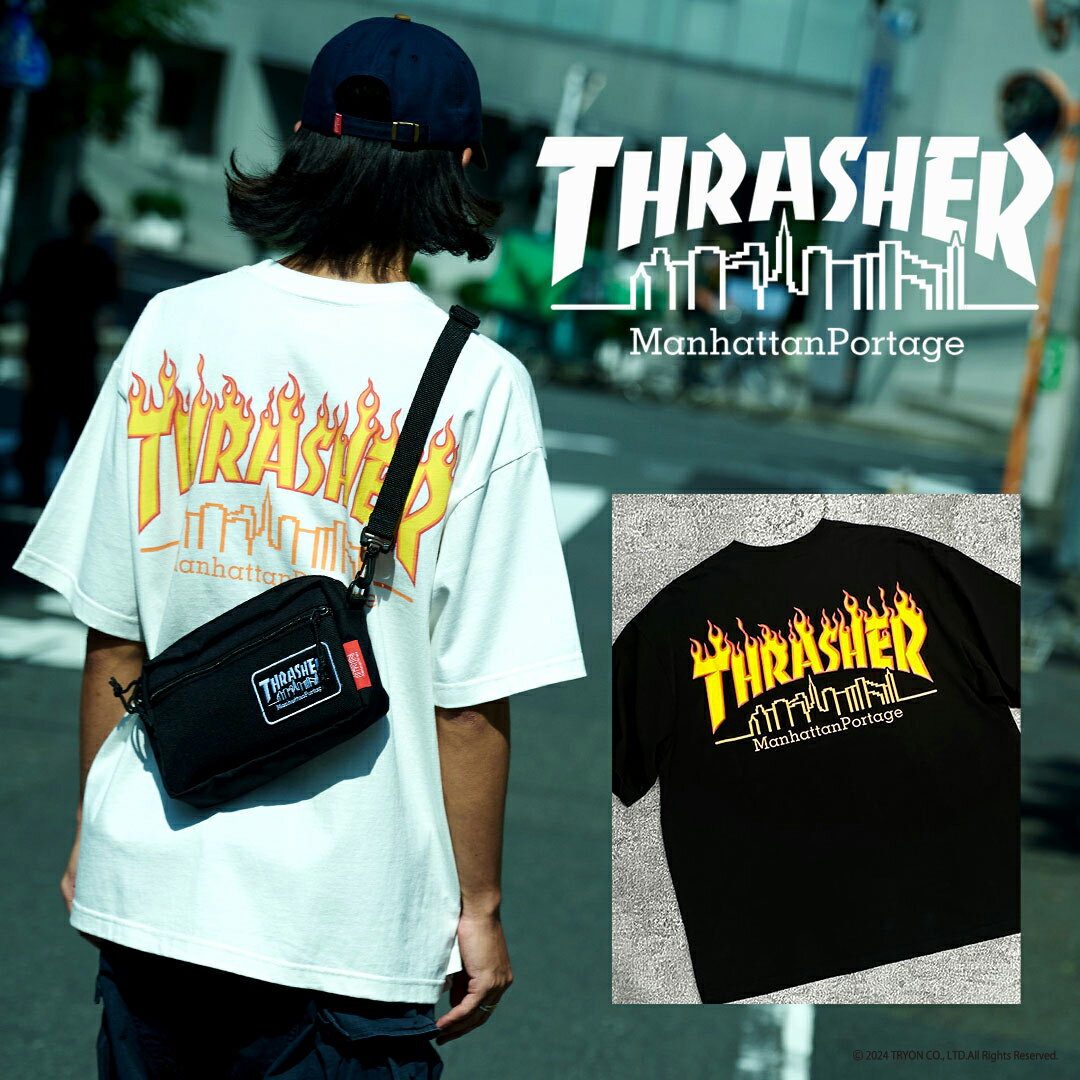 楽天WFLAGS楽天市場店THRASHER × Manhattan Portage スラッシャー マンハッタンポーテージ S/S PRINT T-SHIRT 24FW-MP-M583 正規品 Tシャツ 半袖 TEE プリント メンズ レディース ユニセックス 送料無料 ストリート カジュアルファッション スケーター スケボー