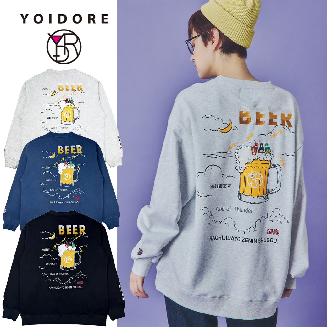 YOIDORE 雷様 クルーネックスウェット ヨイドレ プリント トレーナー 長袖 おしゃれ カジュアル 男女兼..