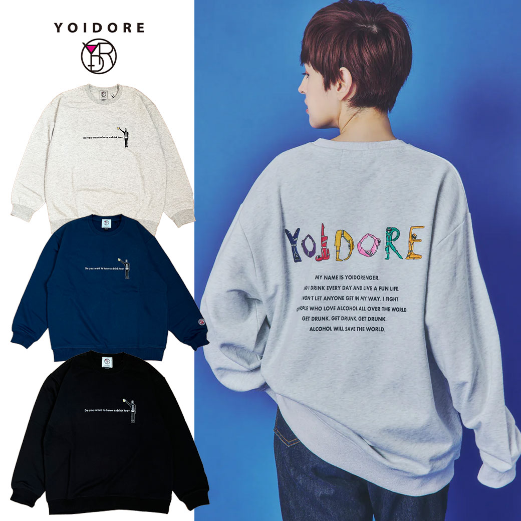 YOIDORE ヨイドレンジャー クルーネックスウェット ヨイドレ プリント トレーナー 長袖 おしゃれ カジ..