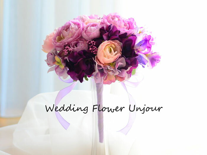 Wedding Flower Unjourのブーケ/髪飾/ブートニア付　スイトピー・ラナンキュラス　パープル　ウェディング/海外挙式｜アングル3