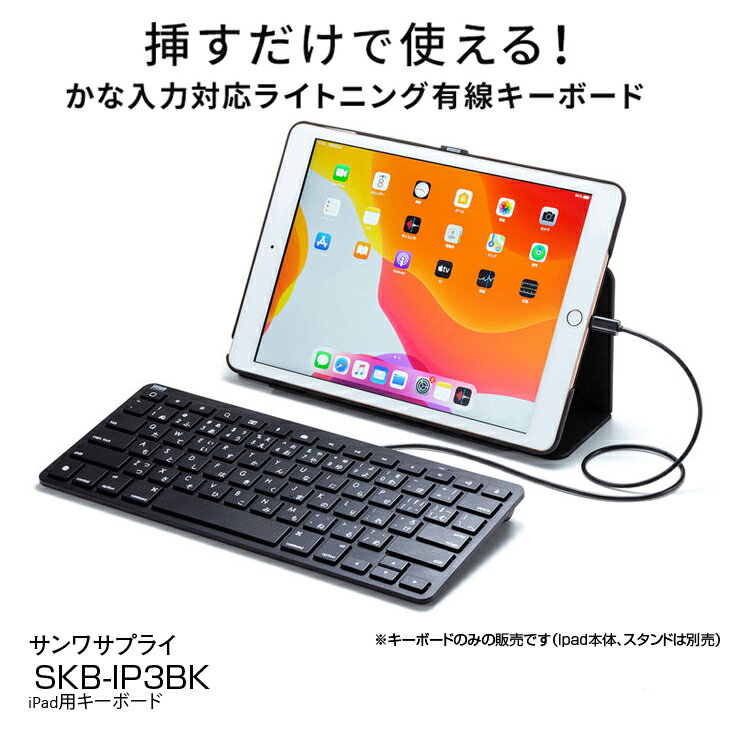 【新品】サンワサプライ iPad用キーボード SKB-IP3BK Lightningコネクタを挿すだけで使える！かな入力にも対応 軽量 ブラック 送料無料