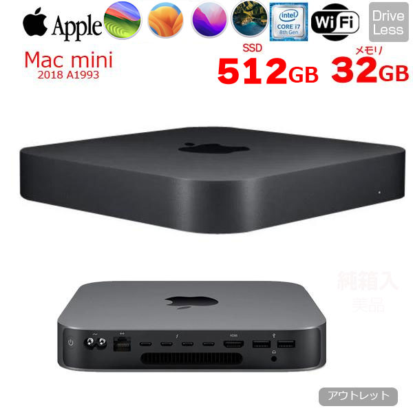 šApple Mac mini MRTT2J/A A1993 2018 ǥ ٤OS [Core i7 8700B 3.2GHz 32GB SSD512GB ̵ BT ڡ쥤 ]ȥå