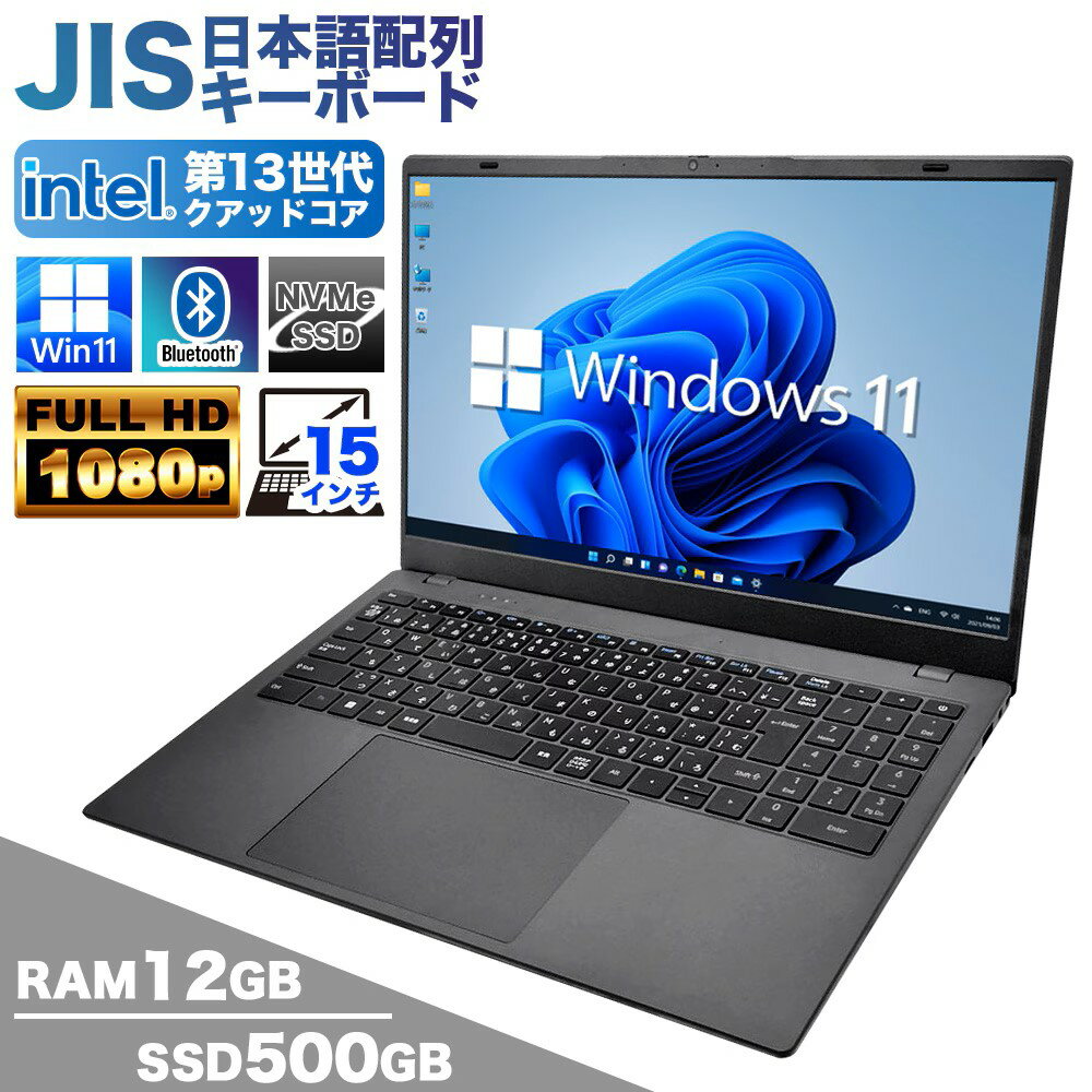 ノートパソコン PASOUL NC15J 15.6インチワイド Windows11 第13世代 Intel AlderLake N95 NVMe PCIe3.0 SSD500GB メモリ12GB フルHD