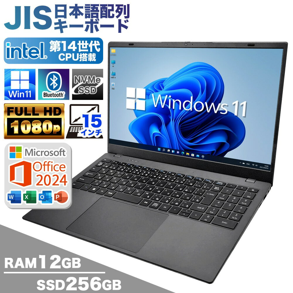 ノートパソコン PASOUL NC15J Microsoft Office2024HB 15.6インチワイド Windows11 第14世代 Intel TwinLake N150 SSD256GB メモリ12GB Type-C 新品