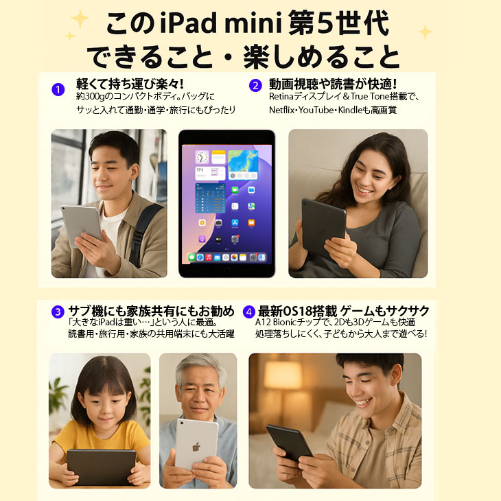【中古iPad 今だけLightningキーボード】SIMロック解除済み iPad mini 第5世代 MUX62J/A A2124 7.9インチ 64GB シルバー au Wi-Fi + Cellularモデル iPadOS18搭載 A12 良品 中古 タブレット 軽量 コンパクト Apple 正規品 ギフト プレゼント 送料無料 - Image 3