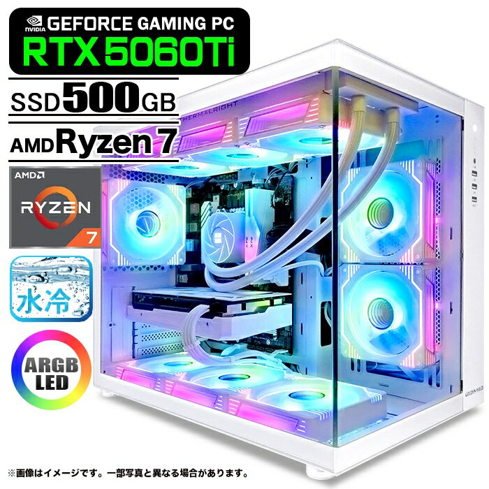 ゲーミングPC デスクトップパソコン 海景房 GMQ360 ホワイト GeForce RTX5060Ti AMD Ryzen7 7800X3D Windows11 NVMe M.2 SSD500GB メモリ32GB CPU水冷ファン ゲーミングパソコン eスポーツ PASOUL 極