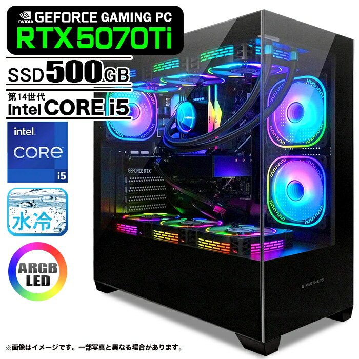 乐天商城 - ゲーミングPC デスクトップパソコン GP-V3 ブラック ピラーレス GeForce RTX5070Ti Intel Corei5 14400F Win11 NVMe M.2 SSD500GB メモリ16GB CPU水冷ファン