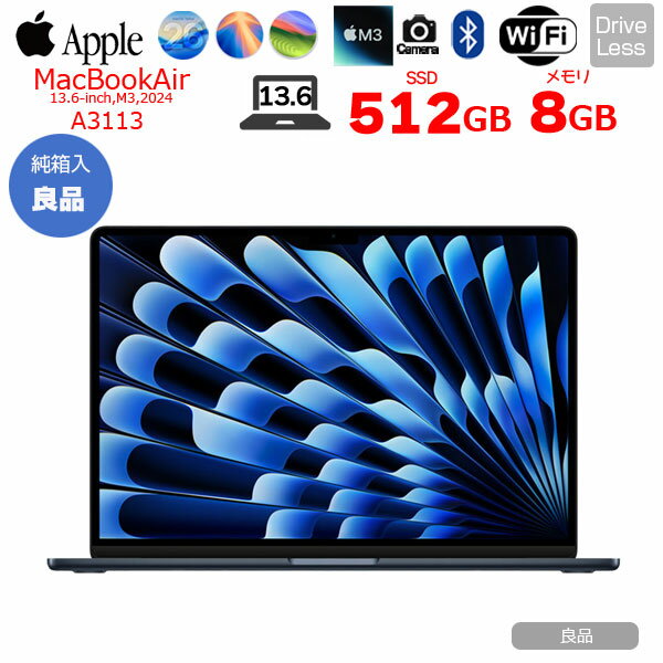 ťѥΥåȥե㤨֡ťѥApple MacBook Air 13.6inch MRXW3J/A A3113 2024 TouchID [Apple M3 8 8GB SSD512GB ̵ BT  Midnight Ȣ] ʡפβǤʤ132,980ߤˤʤޤ
