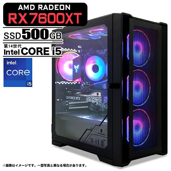 SONY - ゲーミングPC ブラック メッシュ AMD Radeon RX7600XT 第14世代 Intel Corei5 14400F Win11 SSD500GB メモリ16GB eスポーツ PASOUL 一年保証:新品