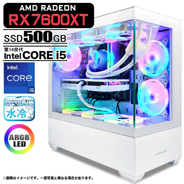 ゲーミングPC GP-V3 ホワイト Radeon RX7600X 第14世代 Intel Corei5 14400F Win11 SSD500GB メモリ16GB CPU水冷ファン PASOUL :一年保証