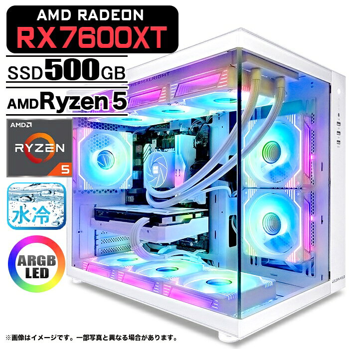 CD-R - ゲーミングPC デスクトップパソコン 海景房 GMQ360 ホワイト AMD Radeon RX7600XT VRAM8GB AMD Ryzen5 5600GT Windows11 NVMe M.2 SSD500GB メモリ16GB CPU水冷ファン ゲーミングパソコン eスポーツ PASOUL 極
