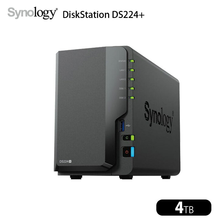 Rakuten - Synology DiskStation DS224+ 高性能 2ベイNAS デュアルコア(Intel Celeron J4125) メモリ2GB HDD4TB（HDD4TB×1、空×1）付属