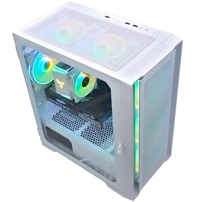 中古パソコン販売のワットファンのゲーミングPC デスクトップ ホワイト メッシュ GeForce RTX2060 AMD Ryzen5 5600GT Win11 SSD500GB メモリ16GB｜アングル2