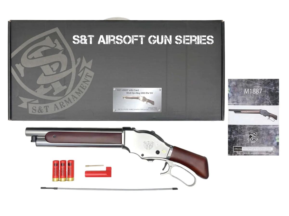 【新品】[S&T] ウィンチェスター M1887 ワイルドカード リアルウッド Silver 排莢式ガスショットガン〔夏のボーナスで〕
