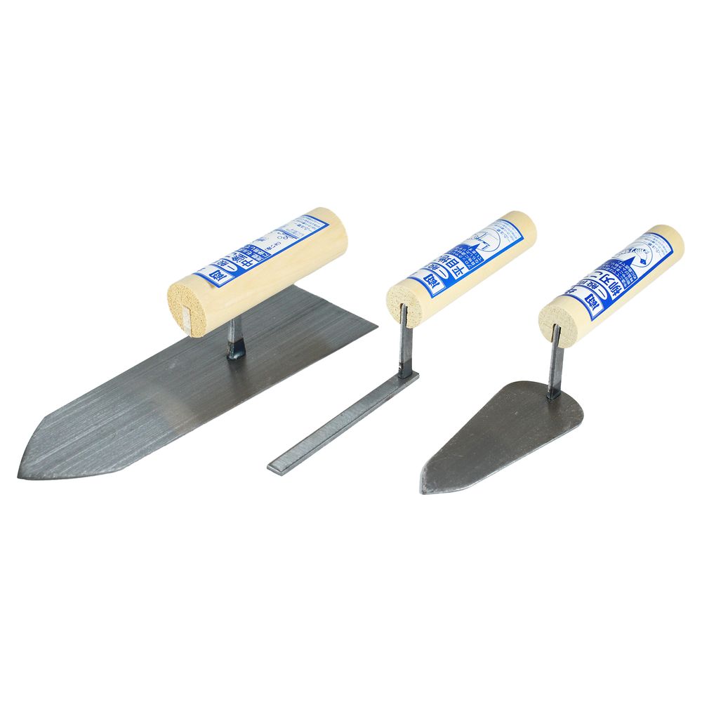 鏝 左官鏝 3点セット 中塗こて 目地こて 柳刃こて 荒壁 モルタル ブロック レンガ積み 目地 ムラ取り クボミ埋め こて コテ 左官ごて 左官用品 左官道具 左官こて MIT MT-201