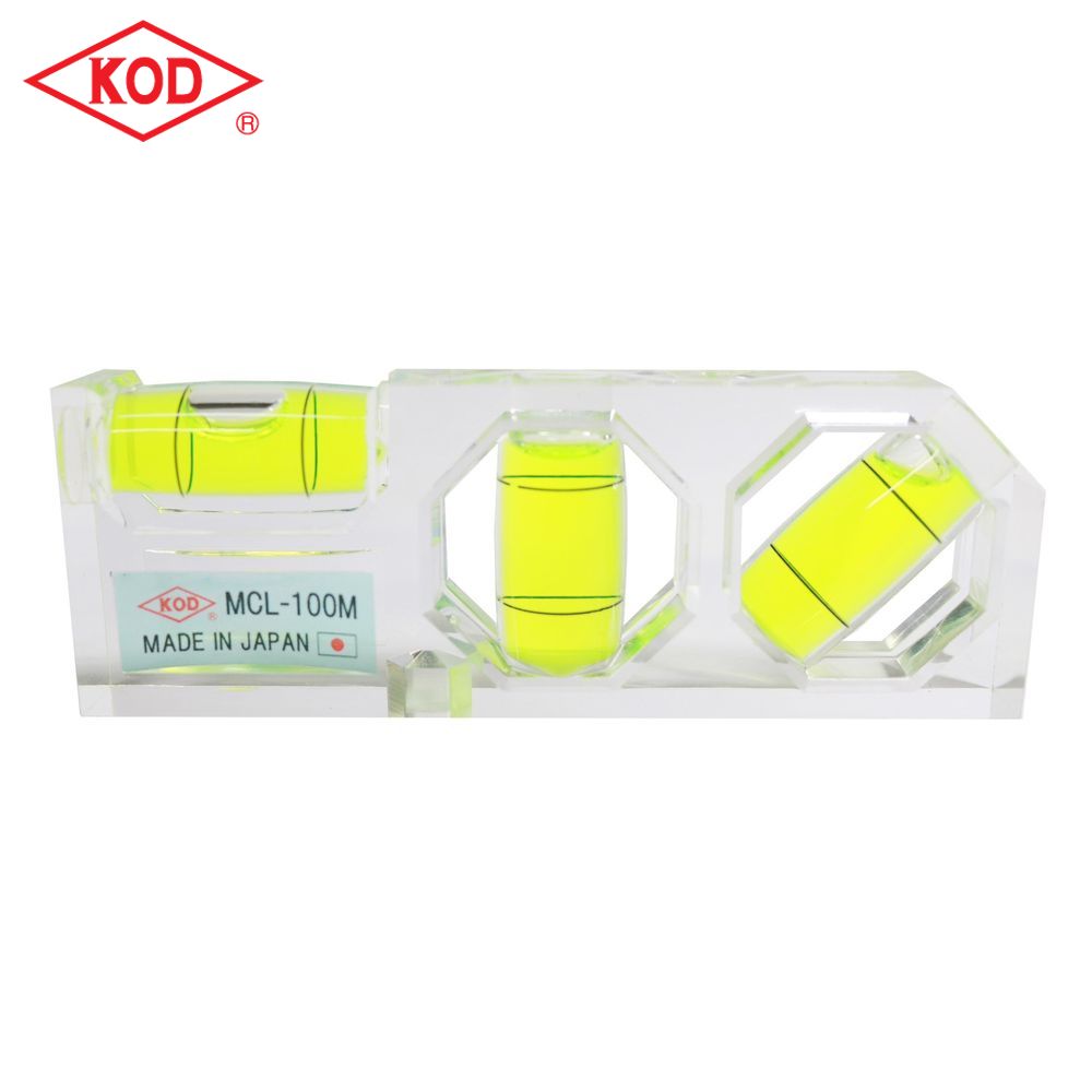 水平器 レベル 水平 垂直 45° 45度 測定 小型 マルチクレアレベル MCL-100M 全長100mm 気泡管 3個 設備用コンパクト水平器 クリア アクリル樹脂製 アカツキ製作所 KOD 本体一体型樹脂製気泡管 水平測定 垂直測定 45°測定 レンズ気泡管 日本製
