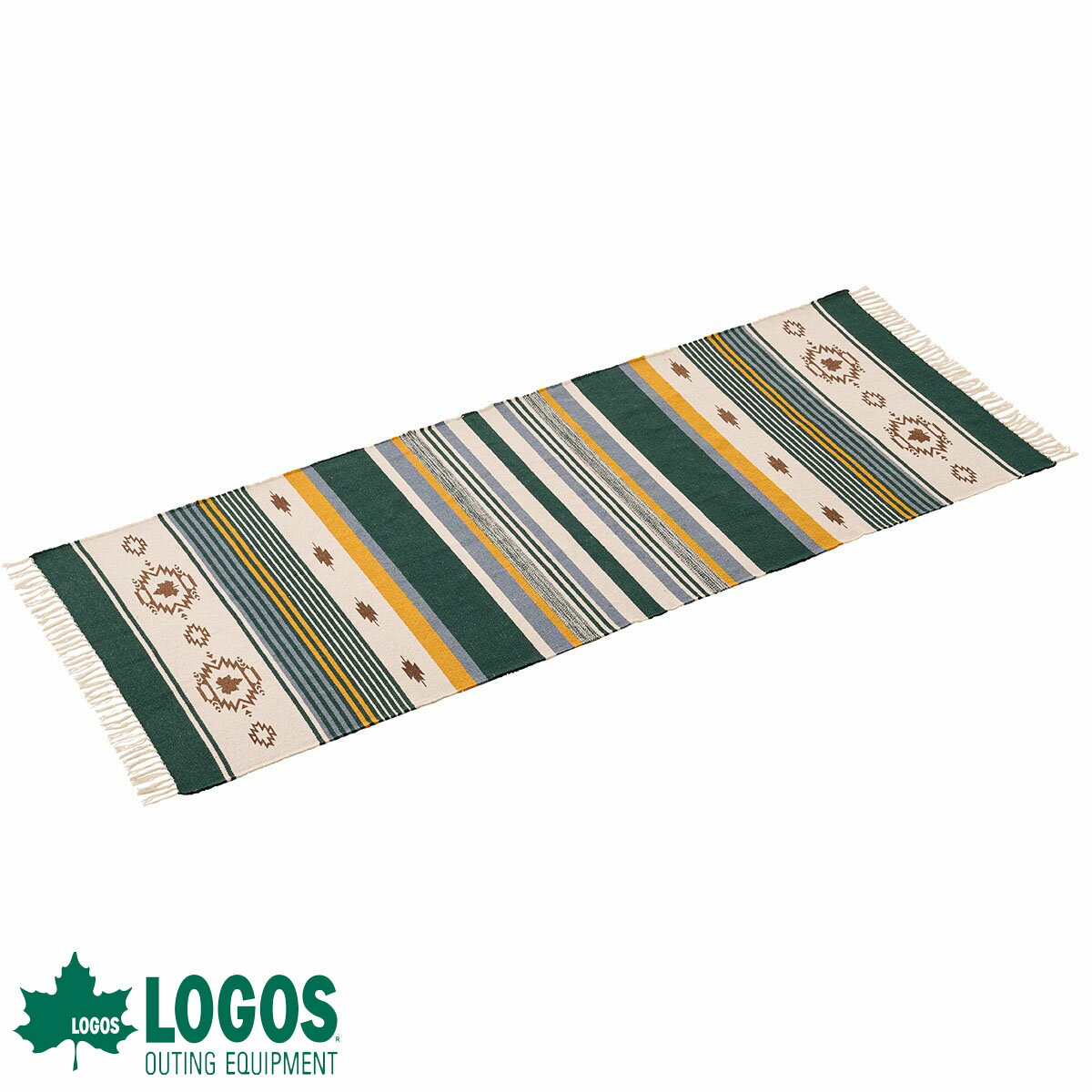 ロゴス logos ラグ コット ラグマット ネイティブ柄 一人用 テント内 マット おしゃれ 人気 キャンプ アウトドア レジャー コットンラグ 240×90cm グリーン 71809758 4981325502867のサムネイル