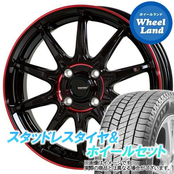 【20日(月)クーポンでお得!!】【タイヤ交換対象】ダイハツ ミラジーノ L650系 HOT STUFF Gスピード P-05R BK＆レッドクリア ブリヂストン ブリザック VRX3 165/55R15 15インチ スタッドレスタイヤ&ホイールセット 4本1台分