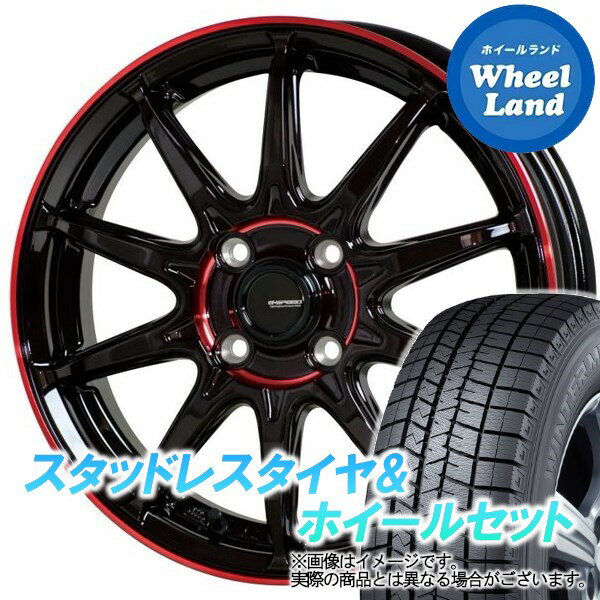 【20日(月)クーポンでお得!!】【タイヤ交換対象】ダイハツ ミラジーノ L650系 HOT STUFF Gスピード P-05R BK＆レッドクリア ダンロップ ウインターマックス WM03 165/55R15 15インチ スタッドレスタイヤ&ホイールセット 4本1台分