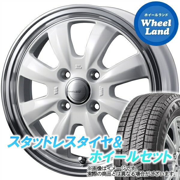 【20日(月)クーポンでお得!!】【タイヤ交換対象】ダイハツ ミラジーノ L650系 WEDS グラフト 8S ホワイト／リムポリッシュ ブリヂストン ブリザック VRX2 165/55R15 15インチ スタッドレスタイヤ&ホイールセット 4本1台分