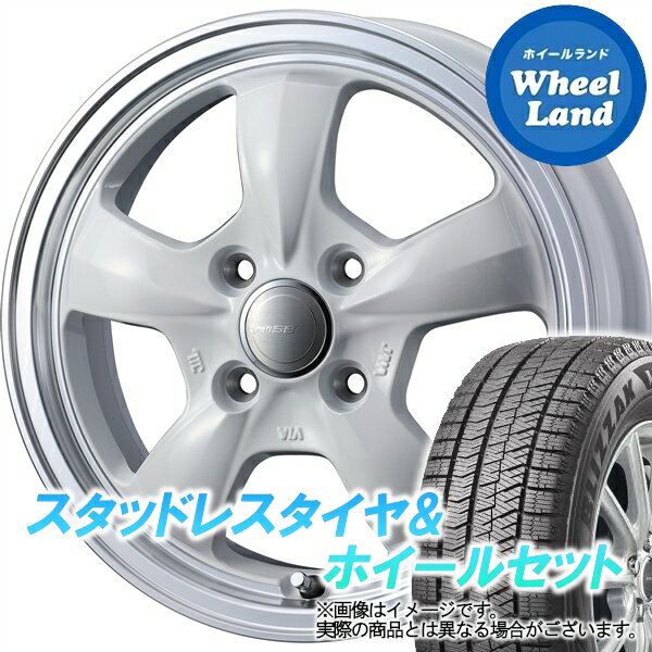 【20日(月)クーポンでお得!!】【タイヤ交換対象】ダイハツ ミラジーノ L650系 WEDS グラフト 5S ホワイト／リムポリッシュ ブリヂストン ブリザック VRX2 155/65R14 14インチ スタッドレスタイヤ&ホイールセット 4本1台分