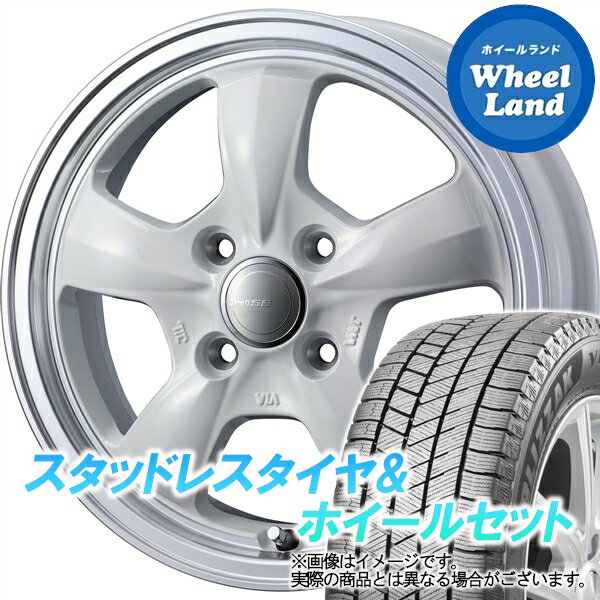 【15日(水)クーポンあり!!】【タイヤ交換対象】ダイハツ ミラ L250,260系 WEDS グラフト 5S ホワイト／リムポリッシュ ブリヂストン ブリザック VRX3 145/80R12 12インチ スタッドレスタイヤ&ホイールセット 4本1台分