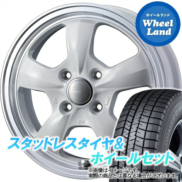 【20日(月)クーポンでお得!!】【タイヤ交換対象】ダイハツ ミラ ココア L675系 WEDS グラフト 5S ホワイト／リムポリッシュ ダンロップ ウインターマックス WM03 155/65R14 14インチ スタッドレスタイヤ&ホイールセット 4本1台分