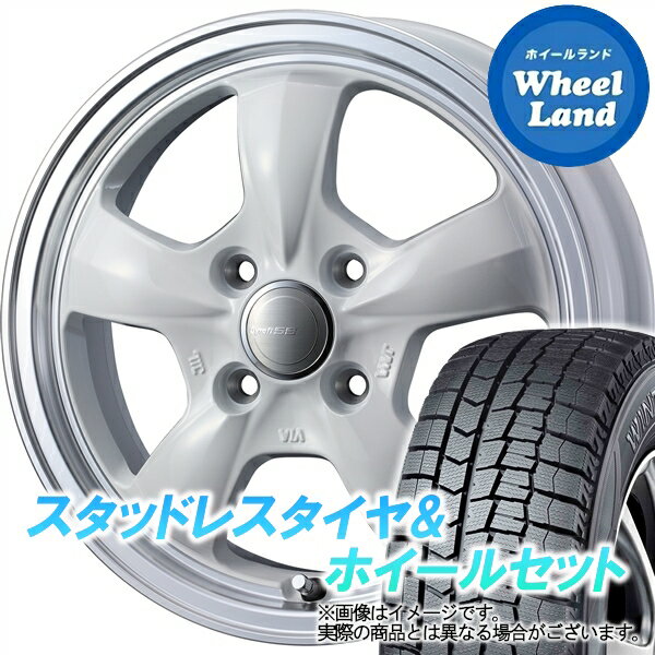 スズキ スペーシア MK53S系 WEDS グラフト 5S ホワイト／リムポリッシュ ダンロップ ウインターマックス WM02 155/65R14 14インチ スタッドレスタイヤ&ホイールセット 4本1台分