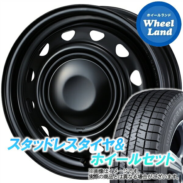 【15日(水)クーポンあり!!】【タイヤ交換対象】ダイハツ ミラ L250,260系 WEDS スチール ネオキャロ セミマットBK/BKキャップ ダンロップ ウインターマックス WM03 165/55R14 14インチ スタッドレスタイヤ&ホイールセット 4本1台分