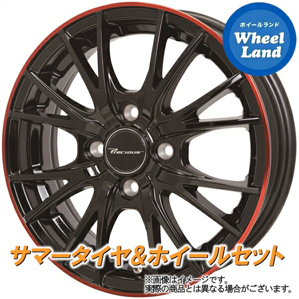 【15日(水)クーポンあり!!】【タイヤ交換対象】ダイハツ ミラジーノ L650系 ホットスタッフ プレシャス HM-1 VII BK＆レッドクリア ダンロップ EC202L 155/65R14 14インチ サマータイヤ&ホイールセット 4本1台分