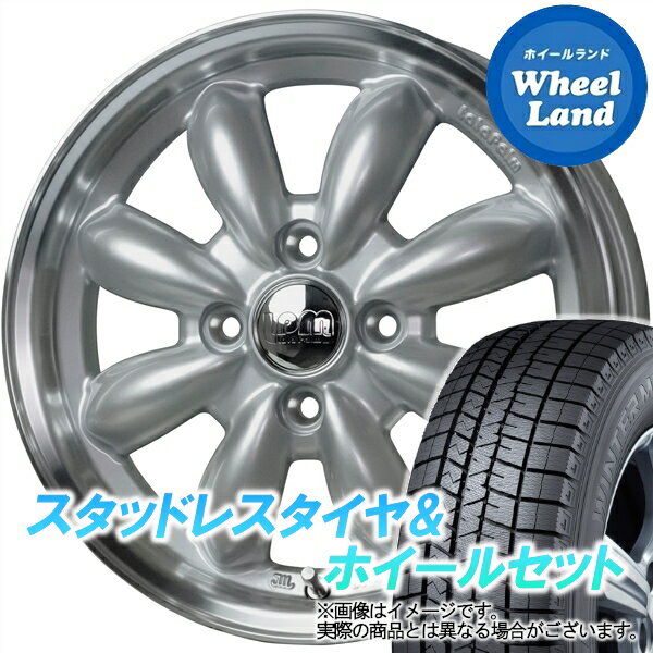 【20日(月)クーポンでお得!!】【タイヤ交換対象】ダイハツ ミラジーノ L650系 HOT STUFF ララパーム カップ2 プラチナシルバー／PO ダンロップ ウインターマックス WM03 165/55R15 15インチ スタッドレスタイヤ&ホイールセット 4本1台分