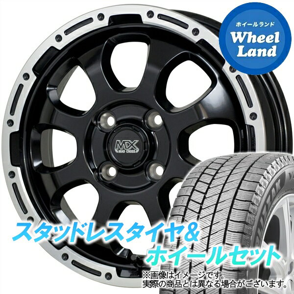 【20日(月)クーポンでお得!!】【タイヤ交換対象】ホンダ バモス HM1,2 ホットスタッフ マッドクロス グレイス BK＆リムPO ブリヂストン ブリザック VRX3 165/55R14 14インチ スタッドレスタイヤ&ホイールセット 4本1台分