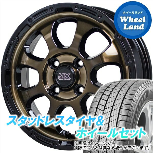 【20日(月)クーポンでお得!!】【タイヤ交換対象】ダイハツ ミラジーノ L650系 ホットスタッフ マッドクロス グレイス ブロンズ＆リムBK ブリヂストン ブリザック VRX3 165/55R15 15インチ スタッドレスタイヤ&ホイールセット 4本1台分