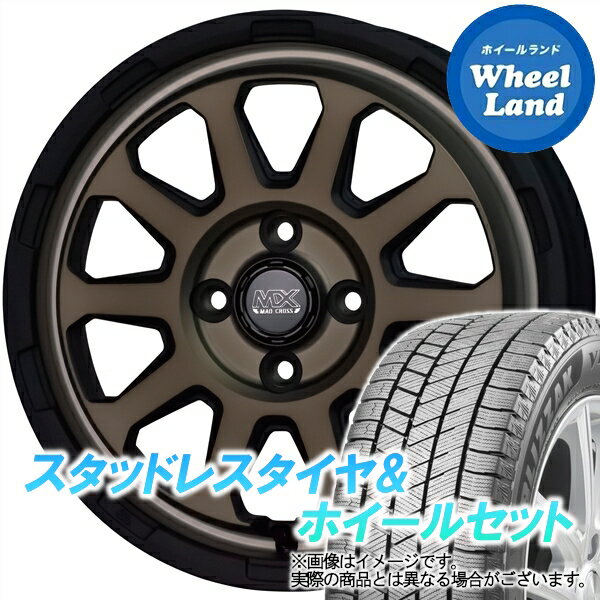 【15日(水)クーポンあり!!】【タイヤ交換対象】ニッサン モコ MG21系 ホットスタッフ マッドクロス レンジャー マットBR ブリヂストン ブリザック VRX3 165/50R15 15インチ スタッドレスタイヤ&ホイールセット 4本1台分