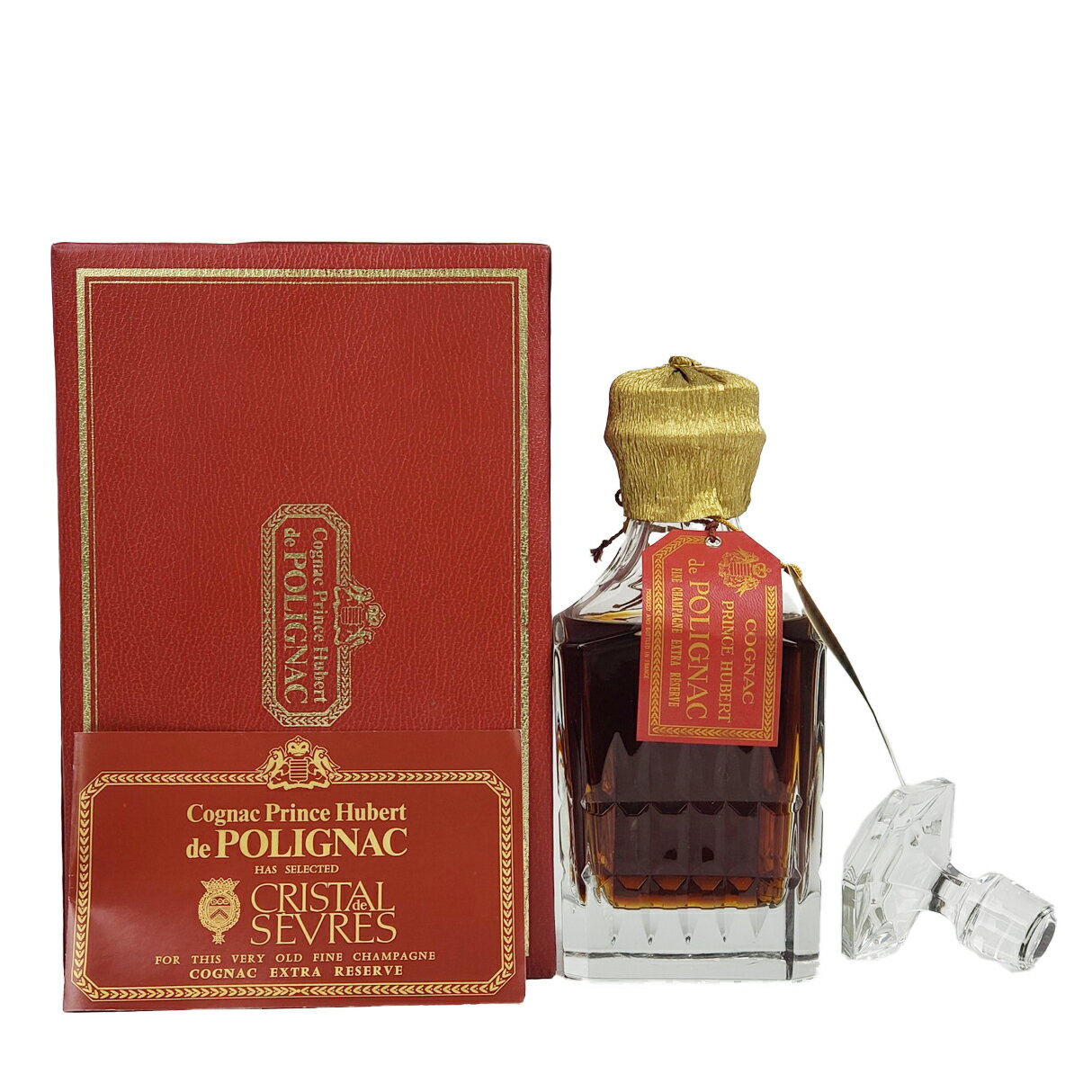 プリンスユーベルポリニャック ブランデー クリスタルセーブル 40％ 700ml 替え栓 箱付／Prince Huber Polignac Brandy, Crystal Sable, with box and stopper.