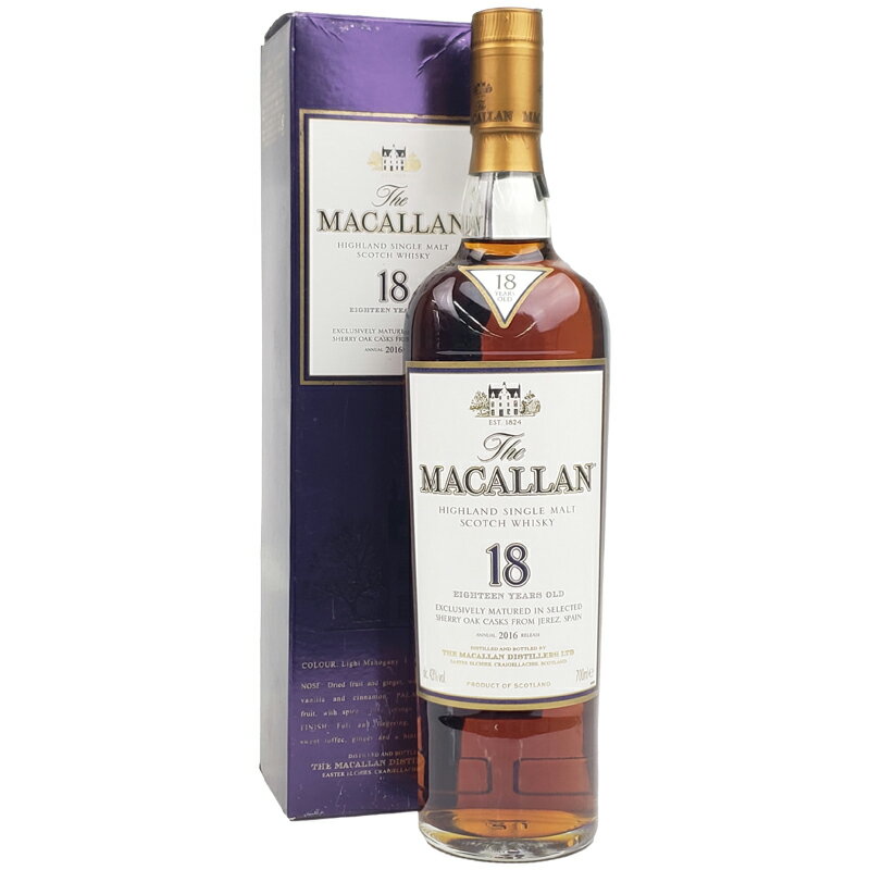 マッカラン 18年 2016 43% 700ml 箱付 ※キャップトップと側面一部開き有／Macallan 18 years old 2016