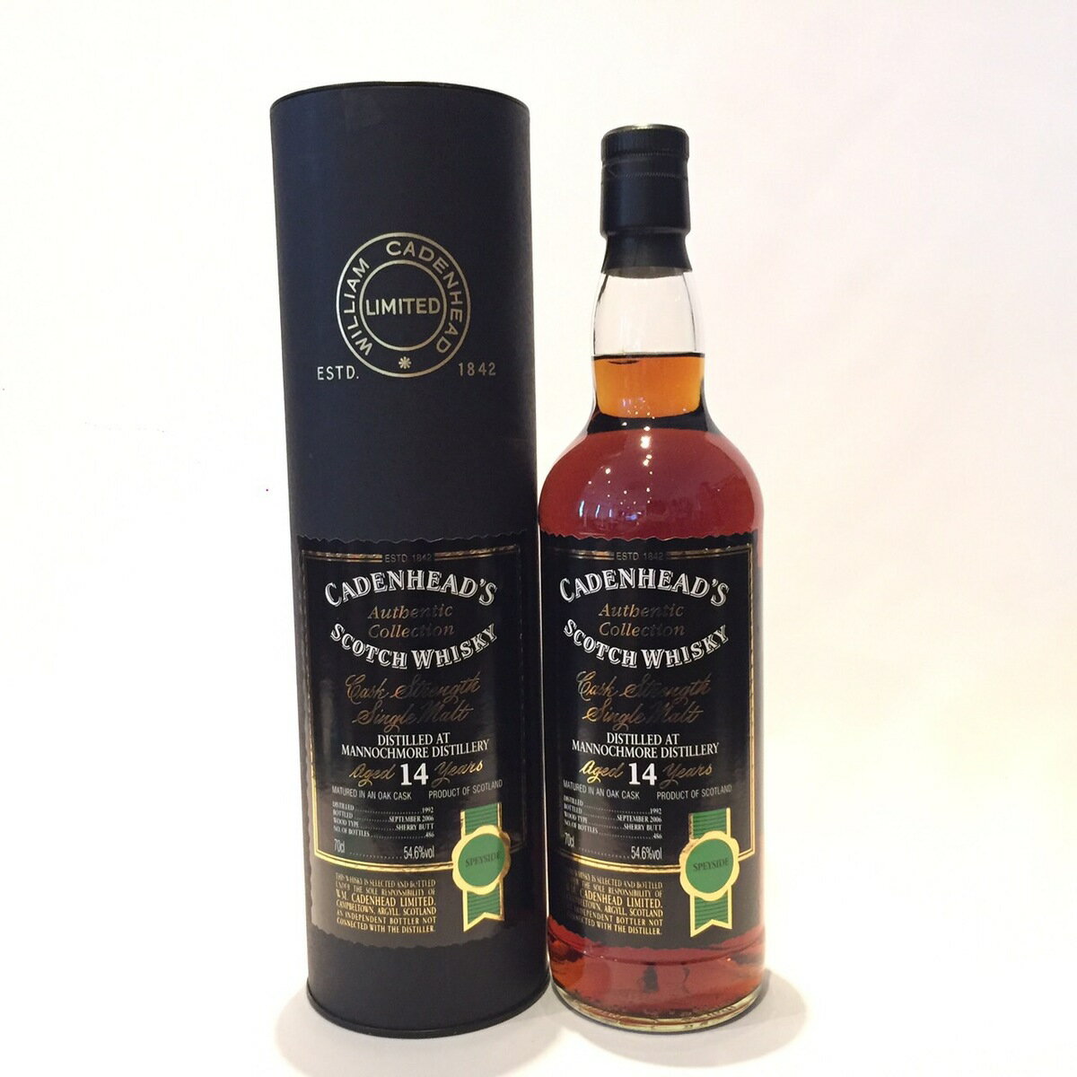 マノックモア Mannochmore Wm. Cadenhead Authentic Collection 1992 - 2006 14 Years old 54.6%vol / 70cl Sherry Butt matured