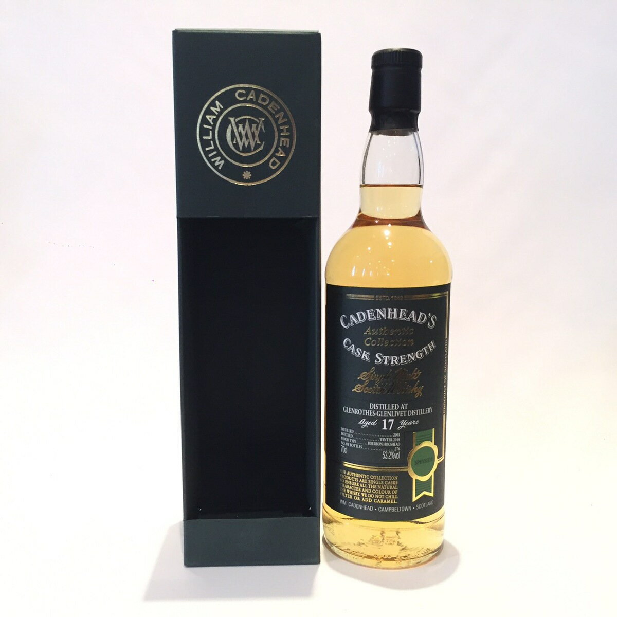 グレンロセス Glenrothes Wm. Cadenhead Authentic Collection Bourbon Hogshead matured 2001 - 2018 17 Years old 53.2%vol / 70cl