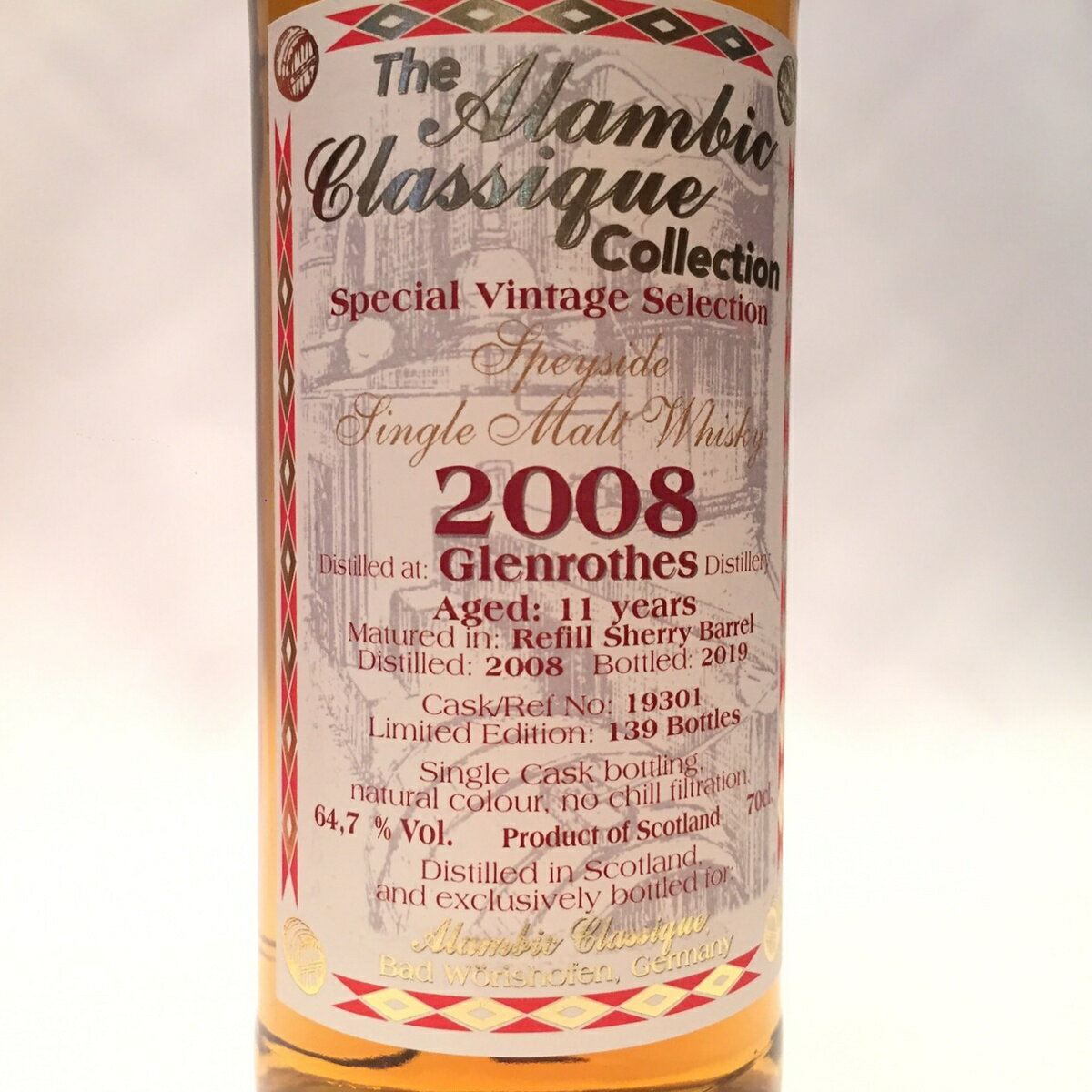 グレンロセスGlenrothesAlambic ClassiqueSpecial Vintage Selection2008 - 201911 Years old64.7% Vol. / 70cl.Cask Ref No. 19301Refill Sherry Barrel maturedOne of 139