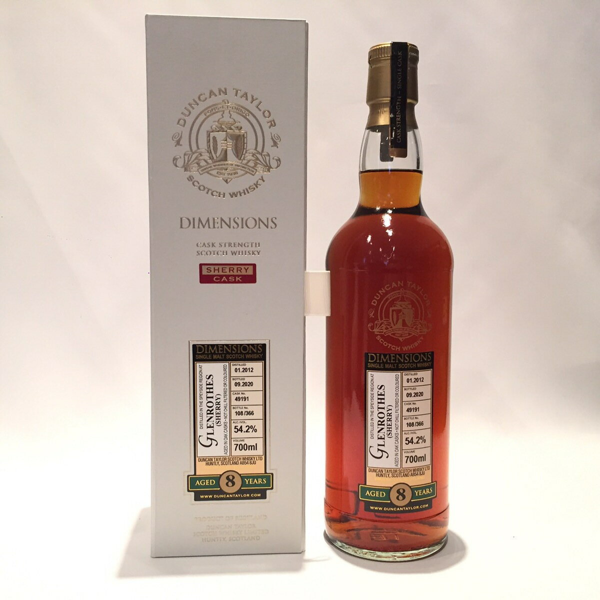 グレンロセスGlenrothesDuncan Taylor & Co. Ltd.Dimensions2012 - 20208 Years oldALC./VOL. 54.2% / 700mlCask 49191Sherry Cask matured