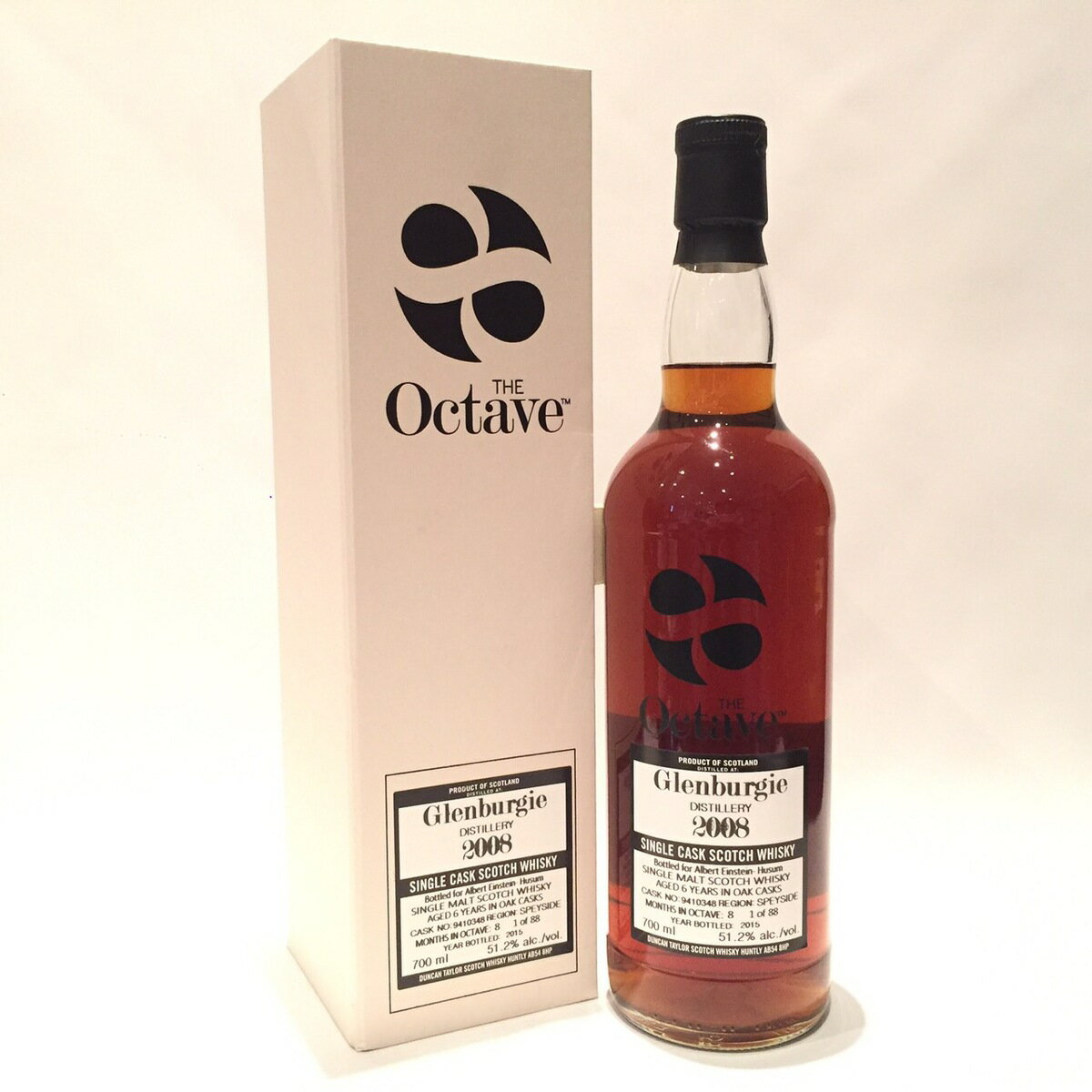 楽天WHISKY SHOPグレンバーギーGlenburgieDuncan Taylor & Co. Ltd.the Octave2008 - 20156 Years old51.2％ alc./vol. / 700mlOne of 88Cask 94103488 Months in Octavebottled for Albert Einstein - Husum