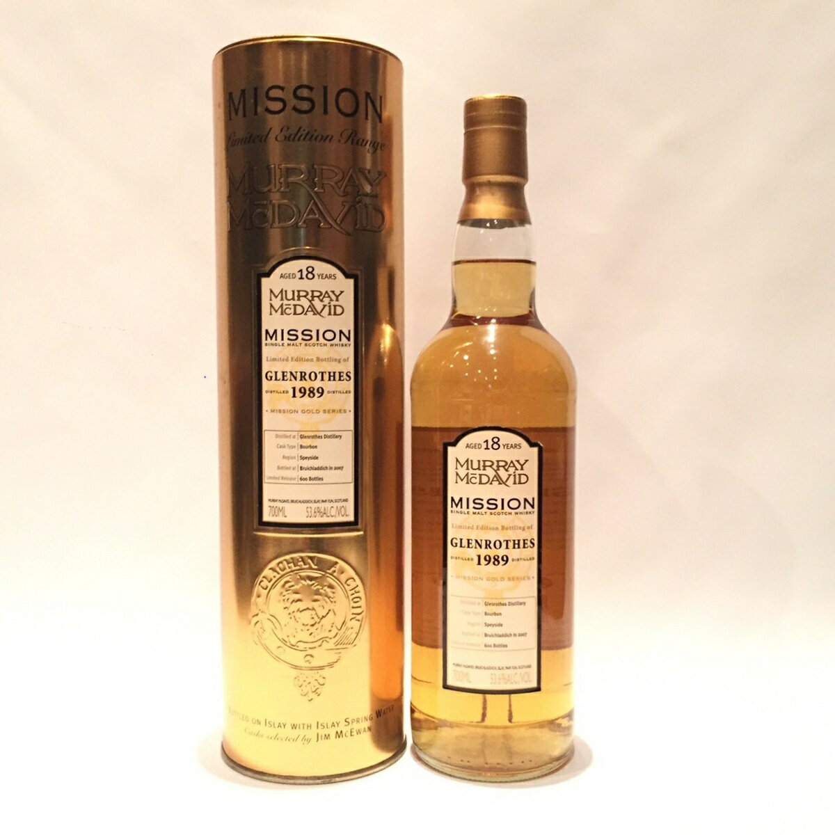 グレンロセスGlenrothesMurray McDavidMission Gold Series1989 - 200718 Years old53.6%ALC./VOL. / 700MLBourbon Cask maturedBottled at Bruichladdich