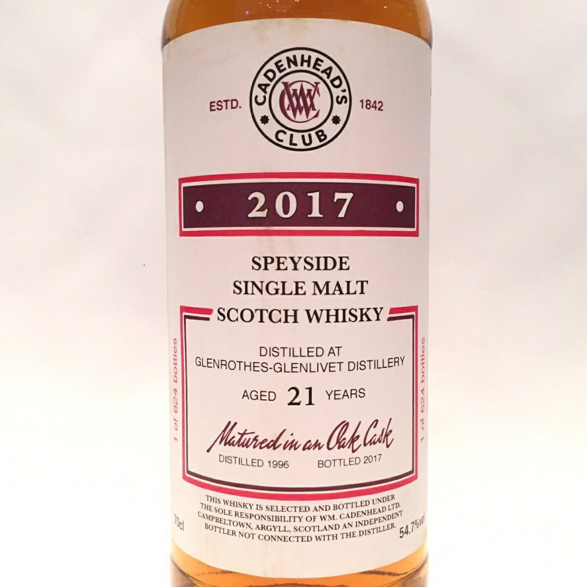 グレンロセスGlenrothesWm. CadenheadCadenhead`s Club1996 - 201721 years54.7%vol / 70clOak Cask