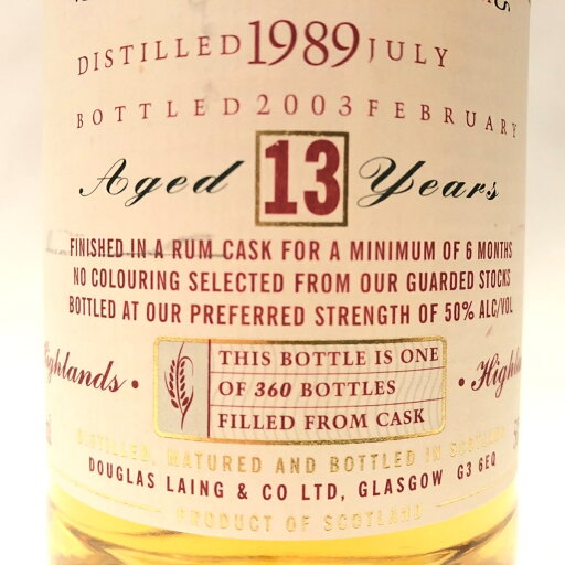 クライヌリッシュ Clynelish Douglas Laing & Co. Ltd. The Old Malt Cask 1989 - 2003 13 years old 50% ALC./VOL. / 700 ml Finished in Rum Cask